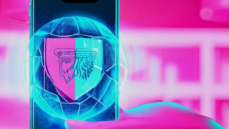 A soccer club emblem appearing on a phone